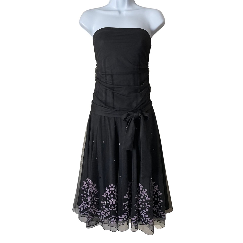 Vintage Whimsigoth Fairy Y2K Glitter Floral Ruched Dress Ruby Rox Black Purple L